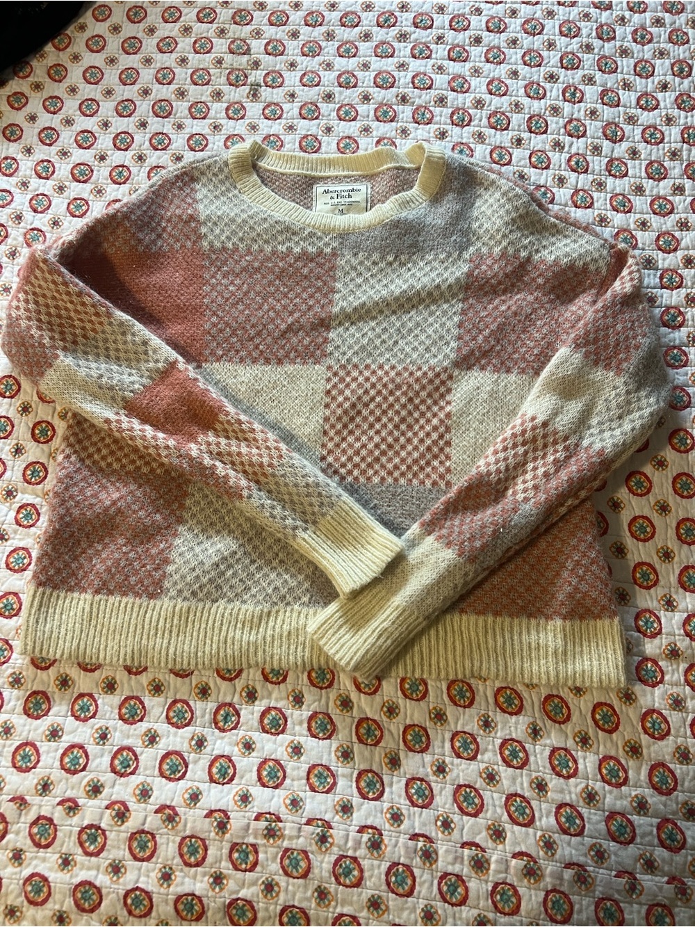 Abercrombie + Fitch Patchwork Knit Mohair Blend Crewneck Sweater size medium